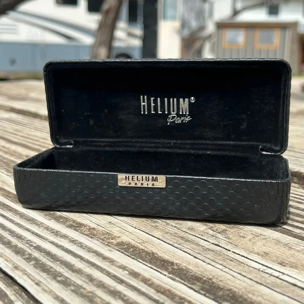 Helium Paris Black Textured Eyeglass Sunglasses Hard Shell Case Clamshell Spring